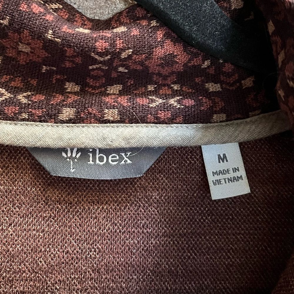 Ibex Juliet 100% Merino Wool Cardigan Zip Sweater Brown Print Medium - Picture 8 of 13